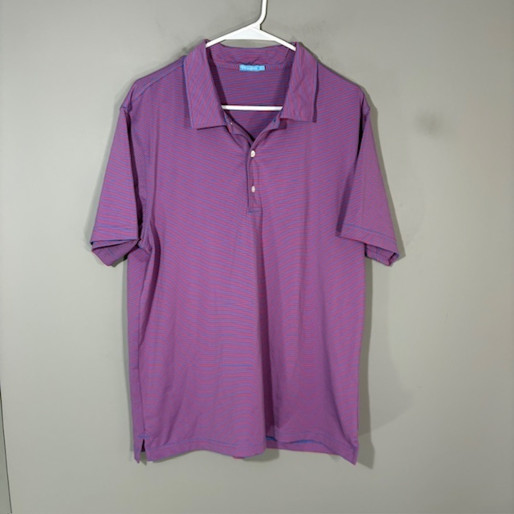 J. McLaughlin Polo Shirt Mens L Purple Striped Jersey Performance Stretch Top